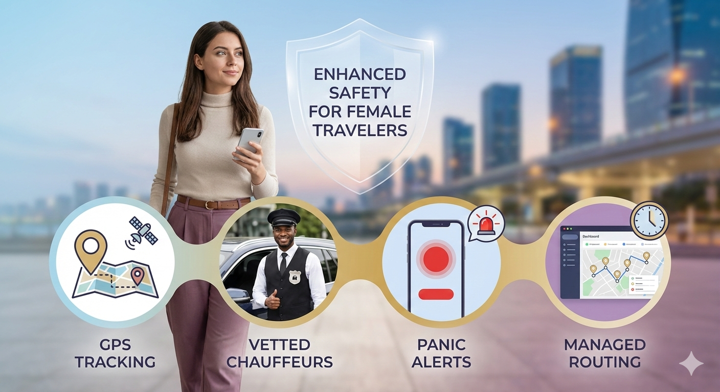 Female traveler feeling safe and assisted